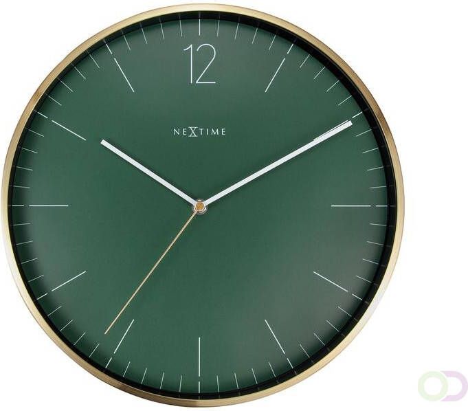 NeXtime Wandklok Ã 34 cm Glas Metaal Mos Groen Essential Gold